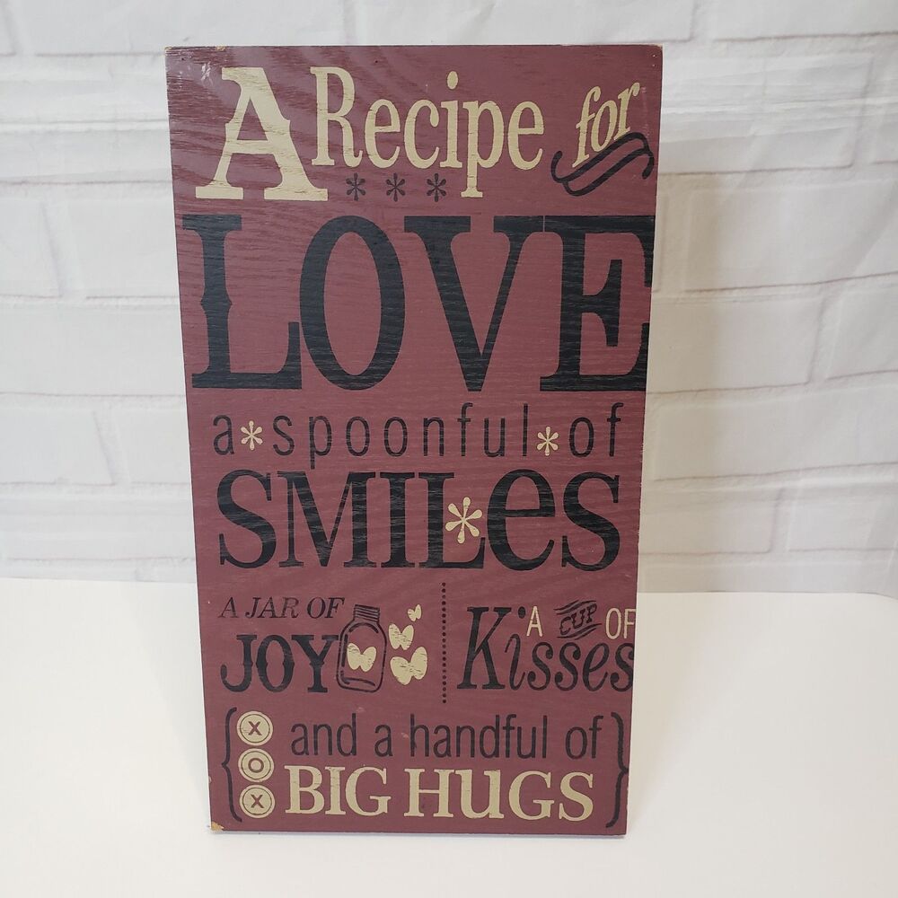 Vintage Recipe for Love Sign Primitive Farmhouse Wall Decor Burgundy Plaque 14"